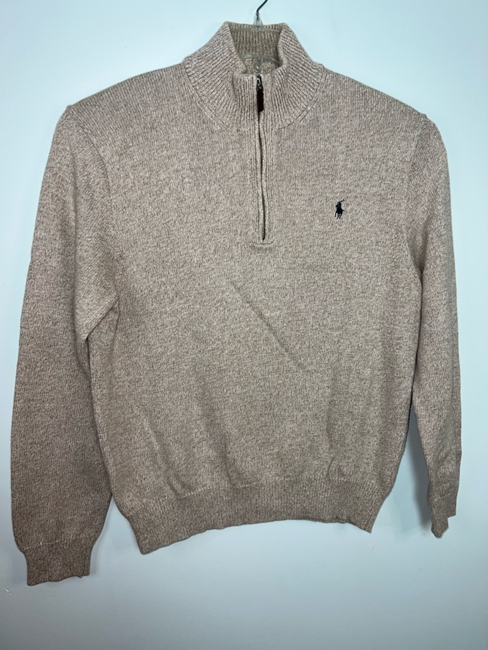 Polo by Ralph Lauren Men’s Quarter-Zip Sweater - Beige Oatmeal Cotton Blend XL - Picture 5 of 13